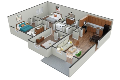 Floor plan for 3 beds, 2 baths, 1156 sqft